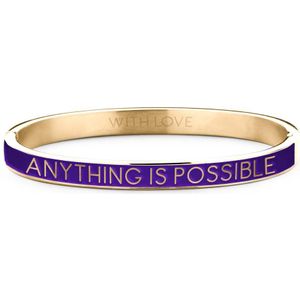 Key Moments 8KM BC0014 Stalen Bangle met Tekst - Anything is Possible - One-size - Goudkleurig / Paars