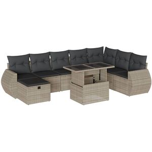 vidaXL 9-delige Loungeset met kussens poly rattan lichtgrijs - Loungeset - Loungesets - Tuinset - Tuinbank
