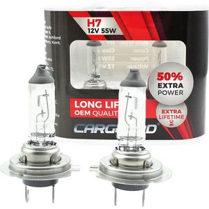 Carguard - Set (2x) H7 Autolampen Halogeen - 55W 12V - Long Lifetime Koplampen - Koplamp 50% extra lichtopbrengst
