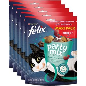 Felix Party Mix Seaside - Kattensnacks - Zalm Koolvis & Forel- 5 x 200 g