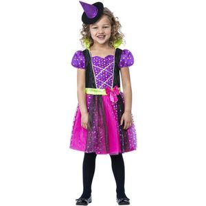 Smiffy's - Heks & Spider Lady & Voodoo & Duistere Religie Kostuum - Spotty Dotty Paars Roze Heks Charley - Meisje - Paars, Roze - Small - Halloween - Verkleedkleding