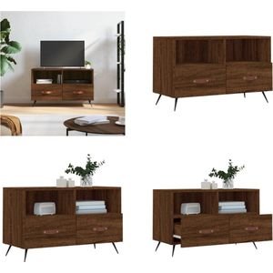 vidaXL Tv-meubel 80x36x50 cm bewerkt hout bruineikenkleurig - Tv-meubel - Tv-meubelen - Tv Kast - Opbergkast