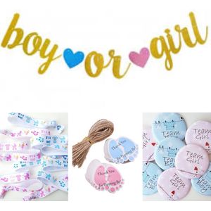 61-delige Genderreveal XL set Boy met banner, armbanden, buttons en kaartjes - genderrveal - kraamfeest - babyshower - geboorte - zwanger - boy or girl