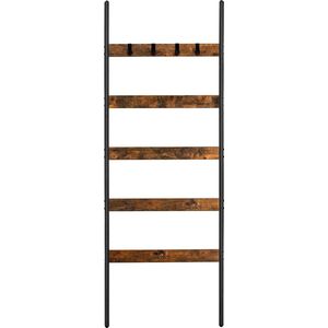 Handdoekladder, Handdoekrek, Ladderrek Met 4 Haken, Voor Handdoeken, Stalen Frame, İndustrieel Design, Vintage Bruin-Zwart