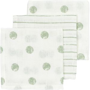 Meyco Baby Dot Stripe monddoekjes - 3-pack - hydrofiel - soft green - 30x30cm