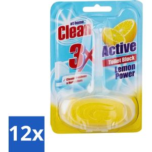 At Home - Clean - Toiletblok - 3in1 Active - Lemon Power - Neutraliseert & Reinigt - 1 Blok - Voordeelverpakking - 12 stuks