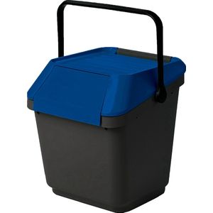 Afvalemmer stapelbaar 35 liter grijs met blauw deksel | Handvat | EasyMax