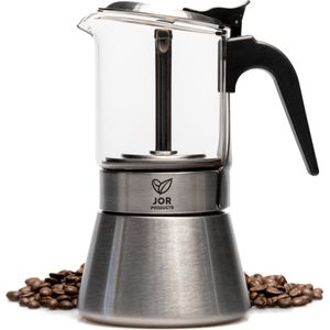 JOR Products® Percolator - Koffiezetapparaat - Koffiemachine - Koffiebonen - Koffie - Camping - Glazen - Reizen - Travel - Espresso - Inductie