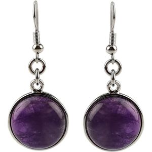 Edelstenen oorbellen Amethyst Round - oorhanger - amethist - sterling zilver (925) - paars - rond - sieraden zakje - cadeau voor haar - kerst cadeau - Moederdag cadeau