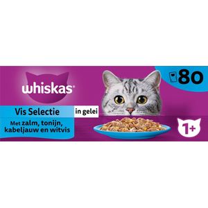 Whiskas 1+ - Kattenvoer Natvoer - Vis in gelei - maaltijdzakjes 80 x 85 g