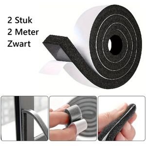 Set Van 2 Zelfklevende Deurafdichtstrips I Tochtstrip I Isolatieschuimtape I Geluid, Stof & Tocht Isolatie I 2 Meter I Zwart