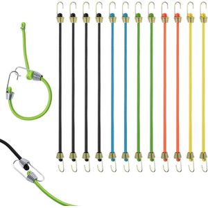 12 kleine spanrubbers met haken - 254 cm (10 inch) - mini verstelbaar elastisch - zware belasting - bagage dakdragertent .