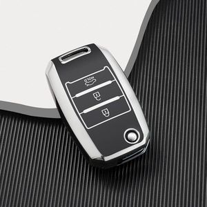 Autosleutel hoesje - TPU Sleutelhoesje - Sleutelcover - Autosleutelhoes - Geschikt voor Kia -zwart- B3 - Auto Sleutel Accessoires gadgets - Kado Cadeau man - vrouw