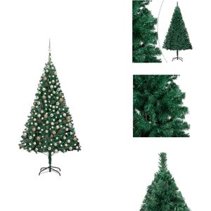 vidaXL Kerstboom Groen PVC - 210 cm - Met LED-verlichting en kerstballen - Decoratieve kerstboom