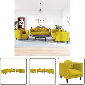 The Living Store 3-delige Loungeset met kussens fluweel geel - Lounge Set - Fluweel Sofa - Gele Bank - Bankstel - 3 Zits Bank