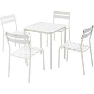 Oviala - Vierkante terrastafel (70 x 70cm) en 4 witte stoelen