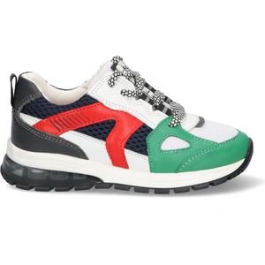 Braqeez 423464-565 Jongens Lage Sneakers - Groen/Beige/Rood/Blauw - Leer - Veters