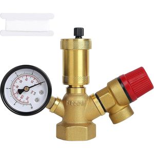 Overdrukventiel boiler DN25 (1 inch) - Snelle ontluchter - 6 bar manometer - 10 bar veiligheidsventiel - Verwarming ketelveiligheidgroep