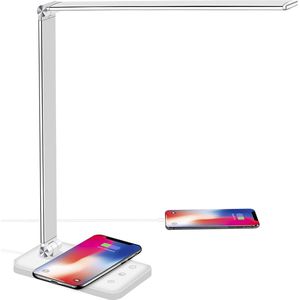 Wireless Oplaadbare Bureau Lamp - Dimbaar met Helderheid Aanpassing - Stijlvol Design - 360 Graden Verstelbaar - Draadloze Oplaadfunctie - Geschikt voor Monitors - Moderne Verlichting voor Werk en Studie