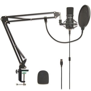 LifeGoods Microfoon voor PC - Met Arm - Gaming Microfoon - Streaming - Condensator - Noise Cancelling - Plopkap - Popfilter - Zwart