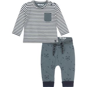 Dirkje Bio Basic SET(2delig) Groene Broek met beertjes, Shirt gestreept - Maat 86