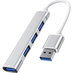 DrPhone ONVIA2 - Mini Aluminium USB 3.0 + 2.0 HUB – Adapter - 4 Poorten Dock - Extra USB Poort Aansluitingen -  USB 3.0 – Zilver