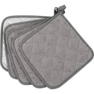 Pannenlap, 100% katoen, hittebestendig, onderzetter, pannenlappen voor koken en bakken, set van 5, grijs