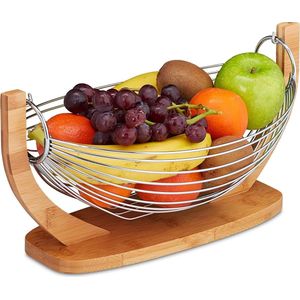 fruitschaal hangmat, bamboe en rvs, spijlen, decoratieve fruitmand, HBD: ca. 18,5 x 38 x 23 cm, natuur/zilver