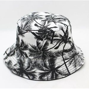 Bucket hat - Palm tree - Vissershoedje - Zonnehoedje - Buckethat - Hiking - Zwart-wit - palmprint