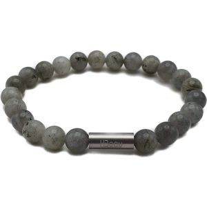 H-Beau - Handgemaakte Armband van Edelstenen - Natuurstenen – Labradoriet - Kralen - 8mm - lengte 21cm - Gepolijst – Grijs - Groen - RVS Kraal - Heren - Unisex - Sterrenbeeld - Horoscoop - Leeuw - Schorpioen – Boogschutter