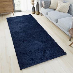 Tapiso Essence Tapijtloper Blauw Donker Hoogpolig Woonkamer Hal Slaapkamer Maat- 100x250