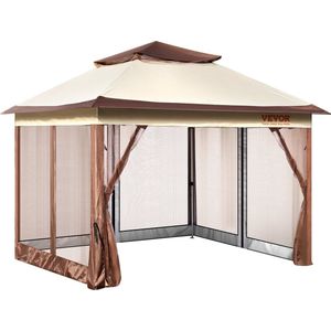 TwindleShop® Vevor - Draagbaar - Paviljoen - Partytent - Tuintent - Tent - 334 x 334 x 281 cm - Khaki - Bruin - Pu gecoat - Oxford stof - Anti insecten - Open/dicht - Draagtas met wielen - Opvouwbaar