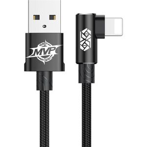 Baseus MVP 90° 2A USB naar Lightning Kabel 1M Haakse Hoek Zwart