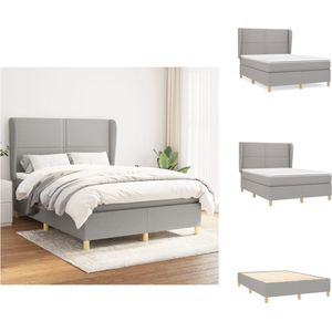 vidaXL Boxspringbed - Comfort - Bed - 203x147x118/128 cm - Lichtgrijs - Stof - Massief larikshout - Multiplex - Samengesteld hout - Matras - 140x200x20 cm - Bedtopmatras - 140x200x5 cm - Wit - Polyester - Pocketveren - Schuim - Bed