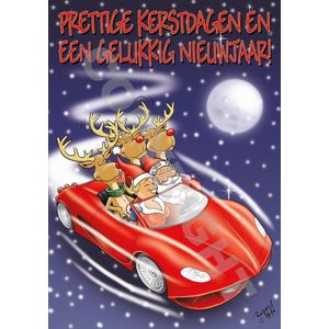 KERSTKAART ansichtkaart 1000 stuks - Kerstman in cabrio