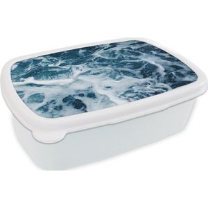 Broodtrommel Wit - Lunchbox - Brooddoos - Golven - Water - Oceaan - Schuim - 18x12x6 cm - Volwassenen