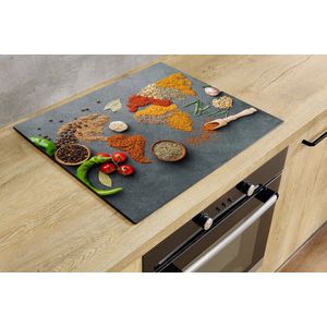 Inductiebeschermer - Wereldkaart Kruiden en Specerijen - 89x52 cm - Inductiebeschermer - Inductie Afdekplaat Kookplaat - Inductie Mat - Anti-Slip - Keuken Decoratie - Keuken Accessoires