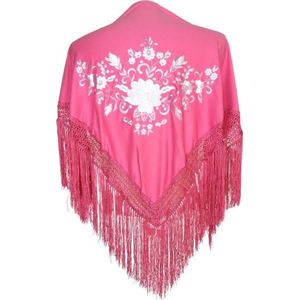 Spaanse manton - omslagdoek - voor kinderen - roze wit - bij flamenco prinsessen jurk