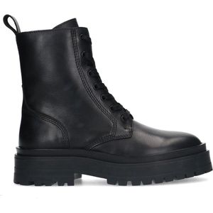 Sacha Chunky Leren Veterboots Zwart