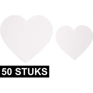 50x Witte decoratie hartjes van karton van 6 en 8 cm - Hobby artikelen - knutselen - knutselspullen - creatief materiaal