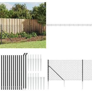 vidaXL Gaashek met grondankers 0,8x25 m antracietkleurig - Gaashek - Gaashekken - Hek - Hekwerk