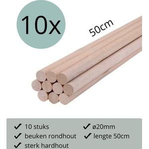 Macramé stokken 50cm - 10 stuks - ø20mm - Beukenhout / Rondhout - houten stokken - macramé hanger