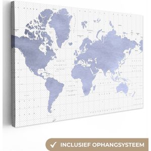 Canvas Wereldkaart - 60x40 - Wanddecoratie Wereldkaart - Blauw - Zee