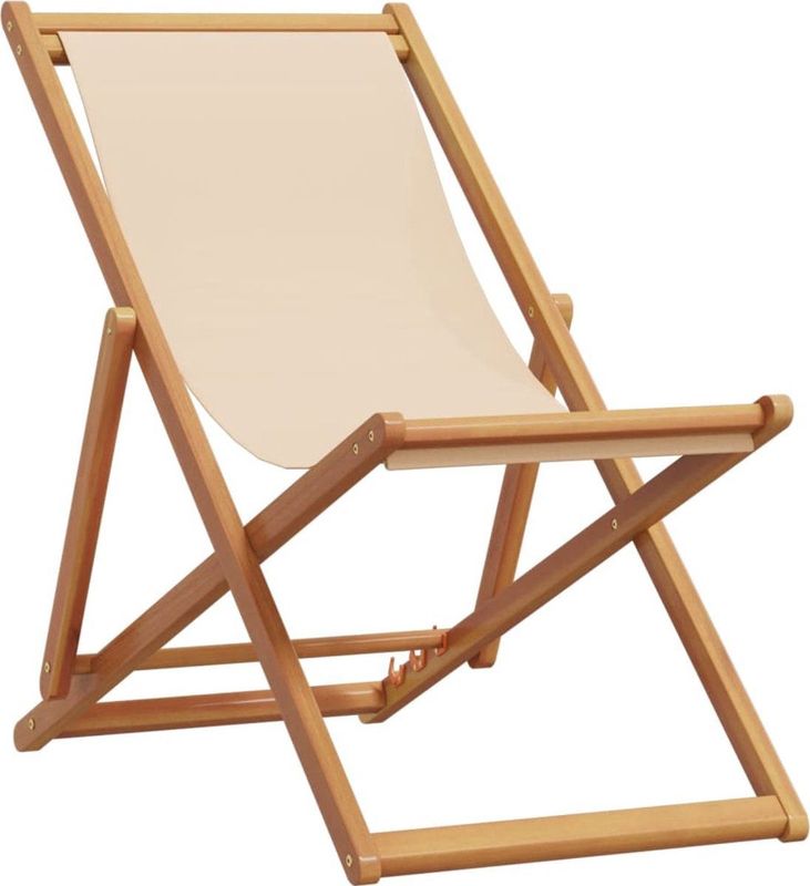 vidaXL - Strandstoel - inklapbaar - massief - eucalyptushout - en - stof - beige