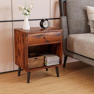 Goodivery ® Vintage Houten Nachtkastje met Lade en Open Schappen - Ideaal voor Slaapkamer en Woonkamer
