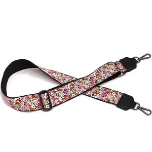 STUDIO Ivana - Gekleurde tassenband 5 cm met bloemenprint - Bagstrap met bloemen dessin - camel/roze/wit/zwart