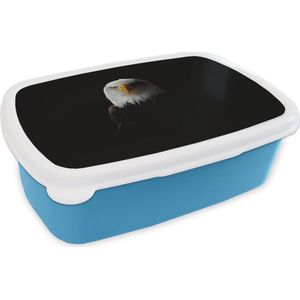 Broodtrommel Blauw - Lunchbox - Brooddoos - Adelaar - Vogel - Zwart - 18x12x6 cm - Kinderen - Jongen