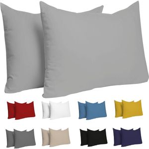 Kussensloop (Set van 2) – Grijs Katoen - Voor Kussens 50 x 70 cm - 100% Jersey Katoen - Beddengoed Dubbel Bed Kussensloop - Kussenbeschermer - Bestendig en Hypoallergeen