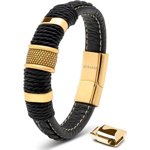 SERASAR Echte Leren Armband voor Jongens [Ring] - Goud 17cm - Tienersieraden met Doos