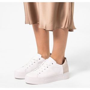 Manfield - Dames - Witte leren sneakers met grijze achterkant - Maat 36